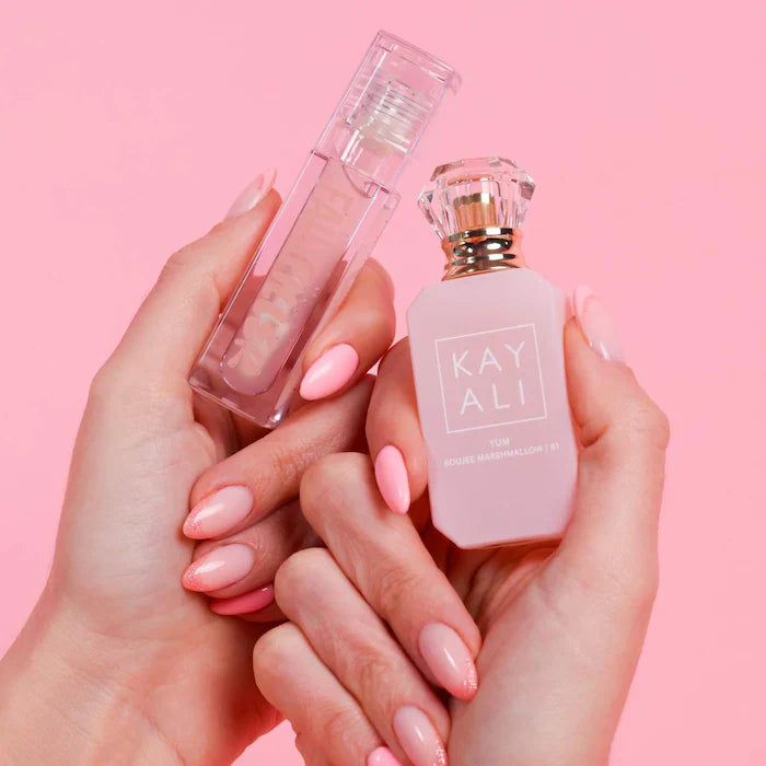 Kayali Yummy Kiss set - Kayali Boujee | Marshmallow 81| 10 ML Eau de Parfum & Huda Beauty Faux Filler Gloss