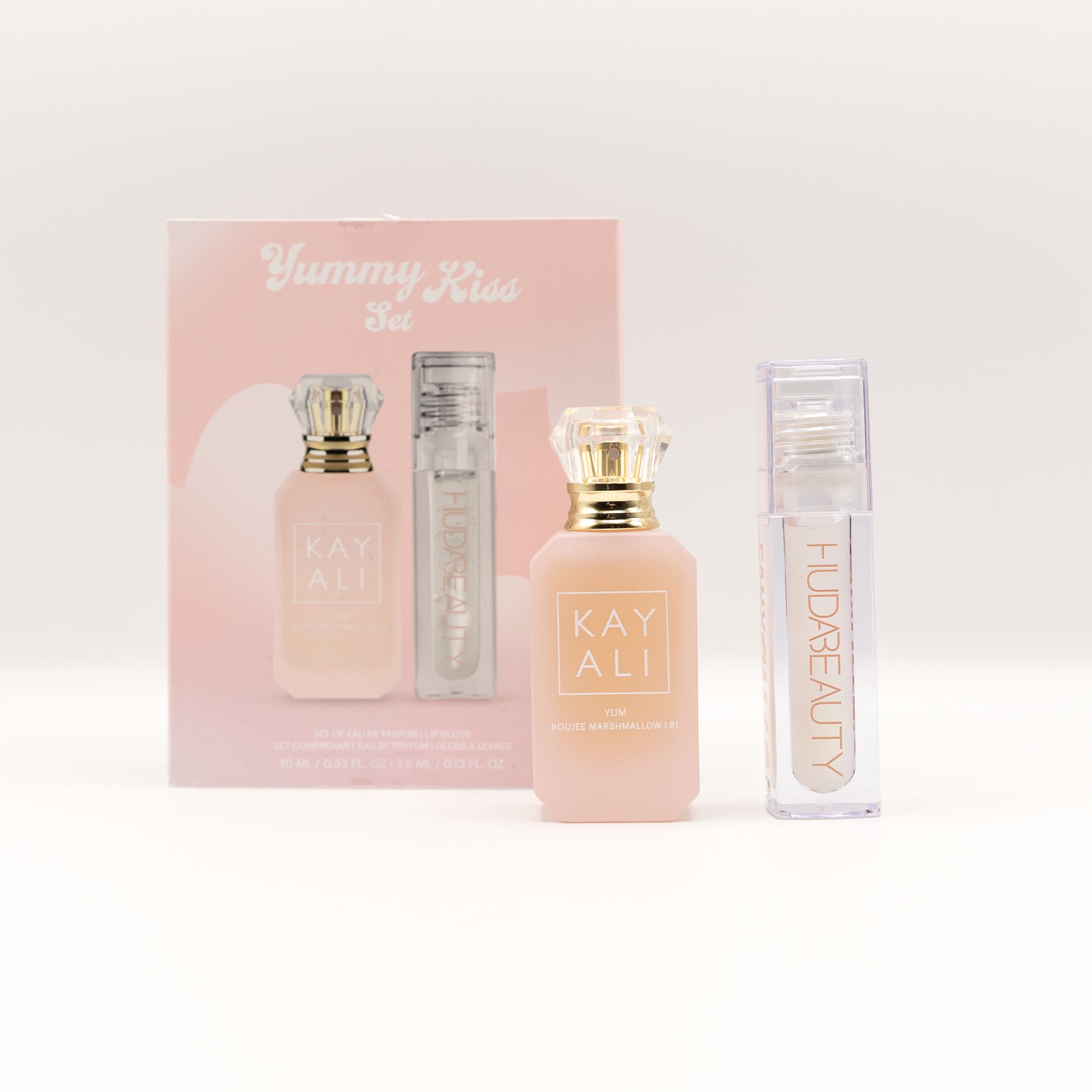 Kayali Yummy Kiss set - Kayali Boujee | Marshmallow 81| 10 ML Eau de Parfum & Huda Beauty Faux Filler Gloss