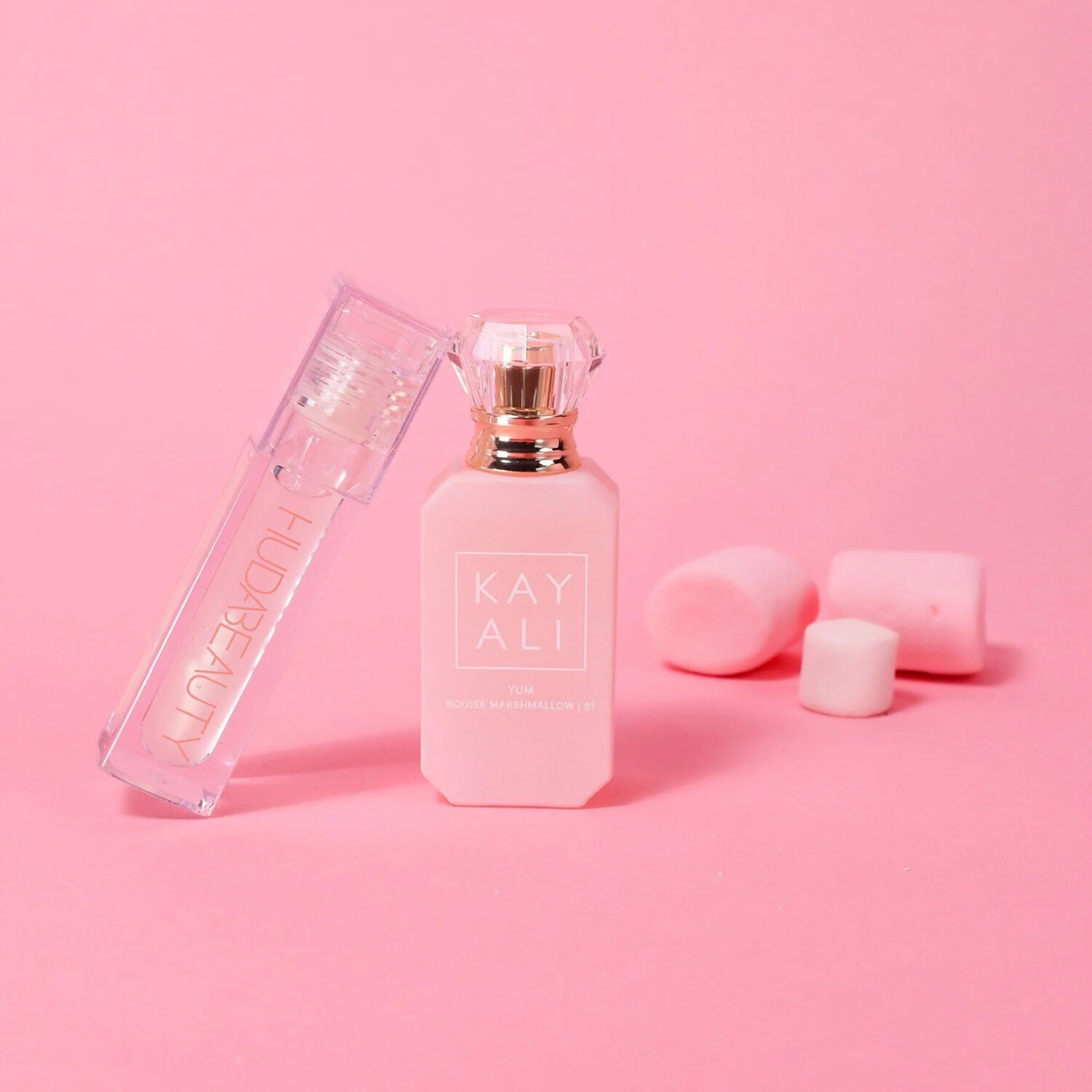 Kayali Yummy Kiss set - Kayali Boujee | Marshmallow 81| 10 ML Eau de Parfum & Huda Beauty Faux Filler Gloss